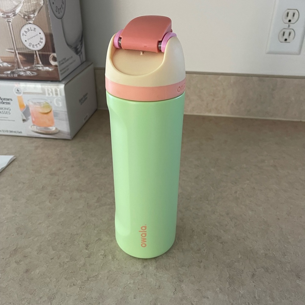 Owala Green and Pink Water Bottle